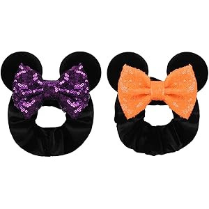 YanJie Women Mouse Ears Halloween Sequin Bows Velvet Scrunchies Elastic Rubber Hair Band Cute Hai... | Amazon (US)