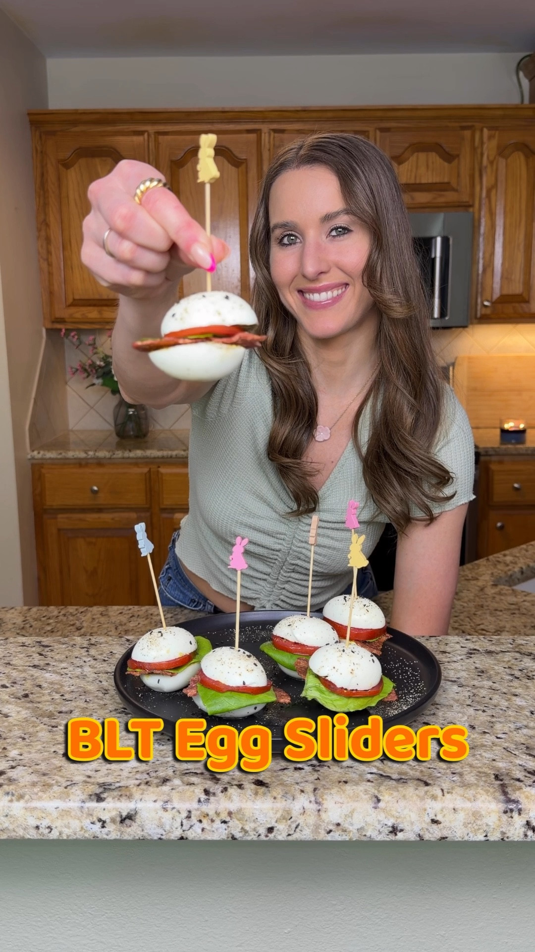 BLT egg sliders. Healthy snacks. Bunny picks. Bacon, lettuce, tomato. High protein recipes. Egg bites. 

#LTKfoodie #LTKSeasonal