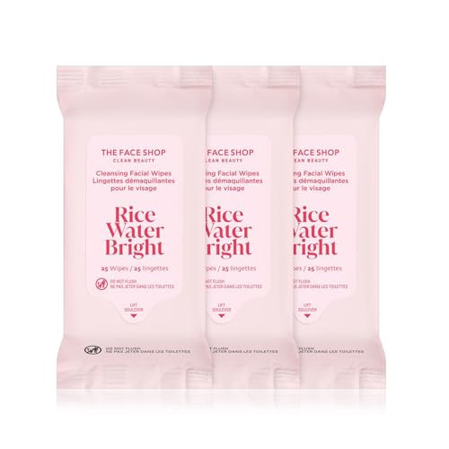 THE FACE SHOP X GLAMZILLA Rice Water Bright Cleansing Wipes On-the-Go Bundle for Face, Moisturizing, Infused with Rice Extract, Cleansing Facial Wipes, 25 Count (Pack of 3) | Amazon (US)