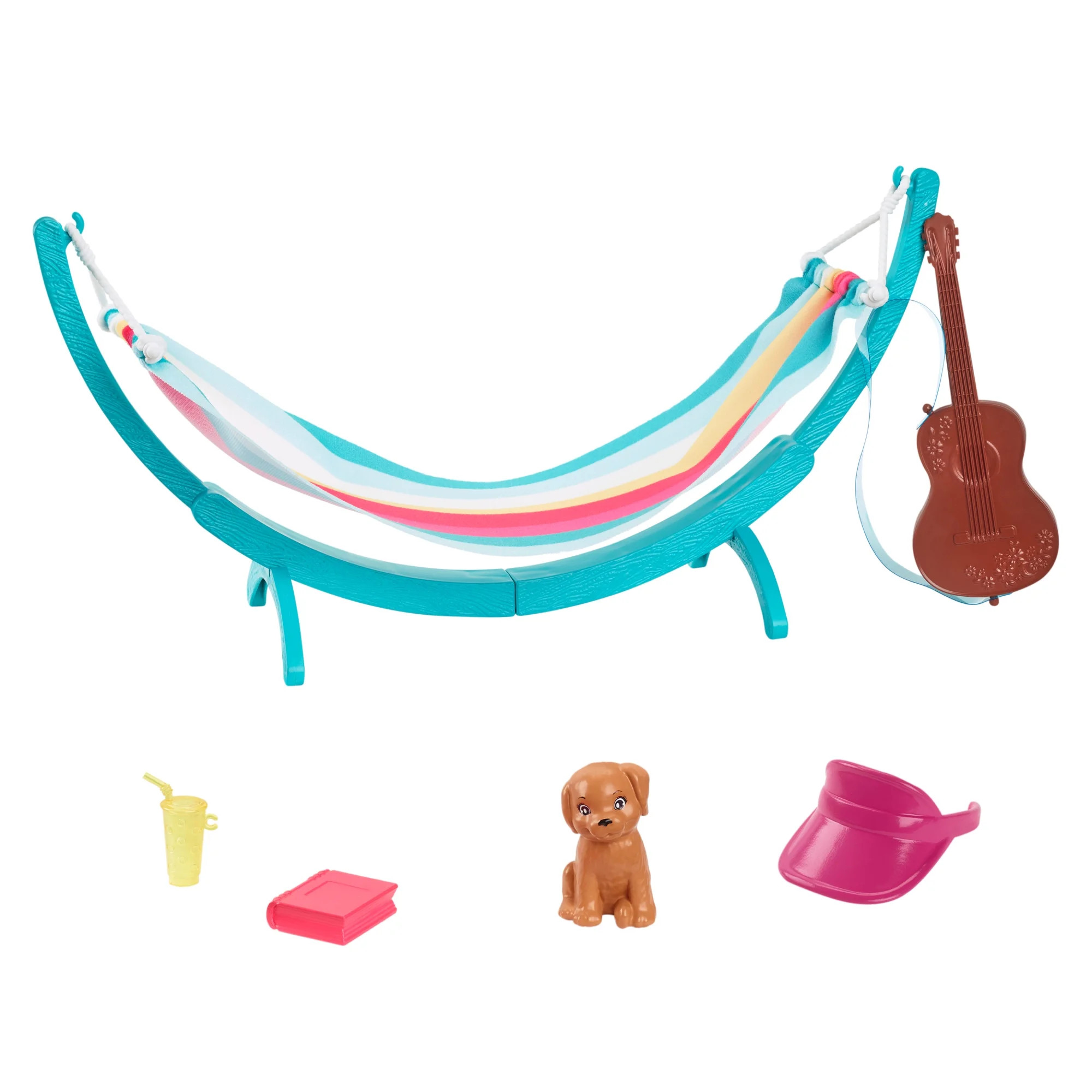 Barbie World Hammock Set with 7 Camping Accessories Including Swinging Hammock with Guitar & Pupp... | Walmart (US)
