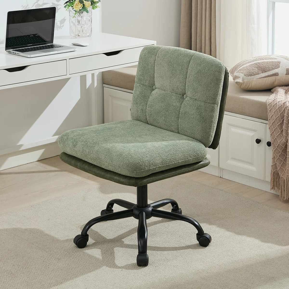 Ebern Designs Maresca Velvet Upholstered Office Chair With Wheels, Armless Swivel Office Desk Cha... | Wayfair North America