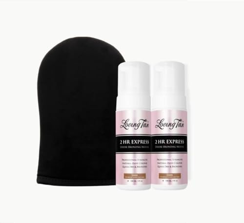 Loving Tan 2 HR Express Mousse, Dark (2 Pack) + Mitt- Streak Free, Natural looking, Professional Strength Sunless Tanner- Up to 5 Apps/Bottle, Cruelty Free, Naturally Derived DHA- 4 FL Oz | Amazon (US)