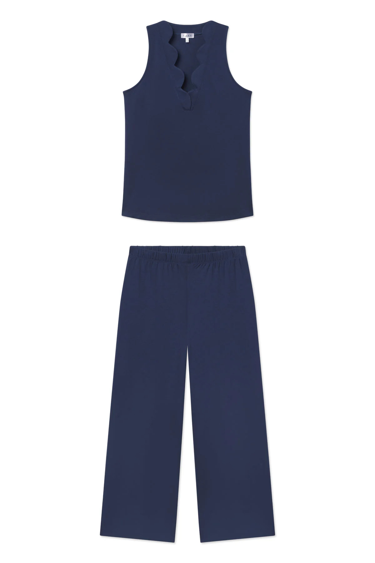 Pima Scallop Pants Set in Navy | Lake Pajamas
