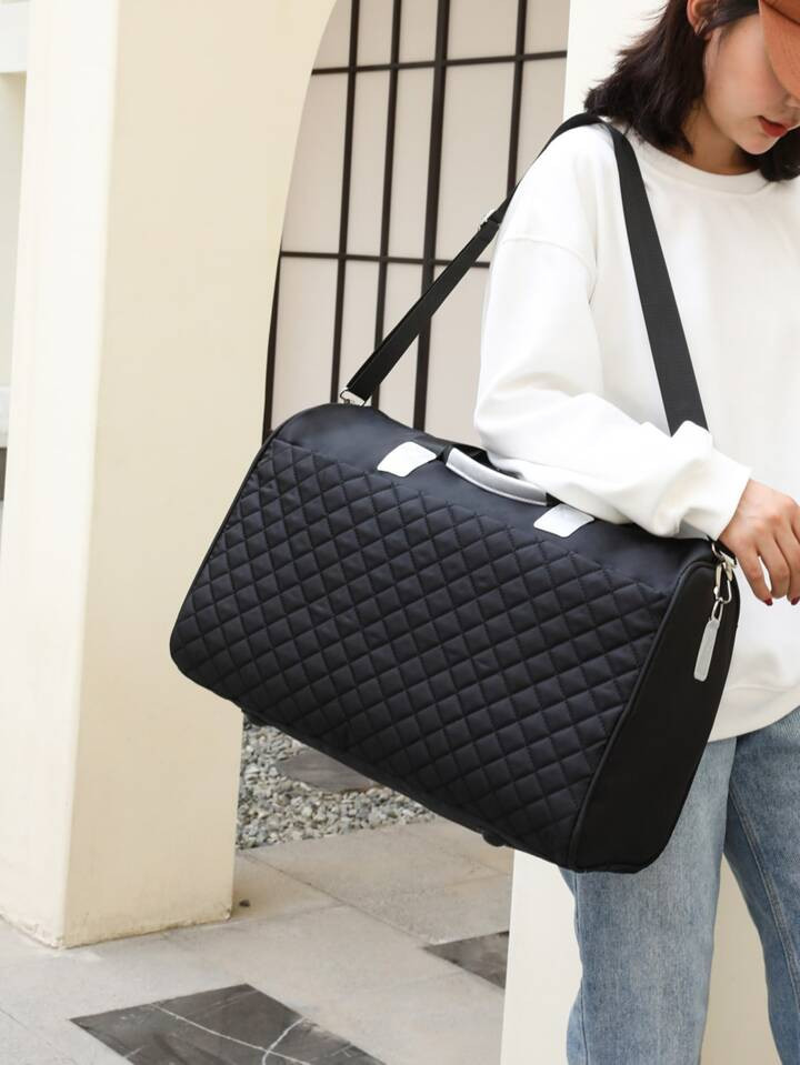 Quilted Pattern Travel Bag Double Handle For Weekend Travel, Large Capacity Weekender Overnight B... | SHEIN