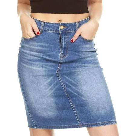 YDX Jeans Juniors Mid-Length High Waisted Denim Skirt for Teen Girls Medium Wash Blue Size Medium | Walmart (US)