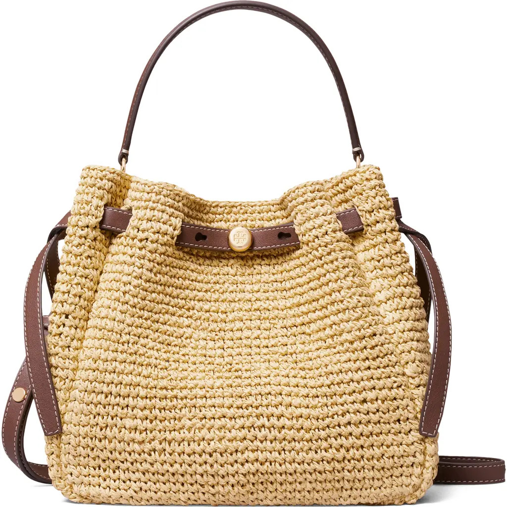 Tory Burch Romy Straw Bucket Bag in Natural at Nordstrom | Nordstrom