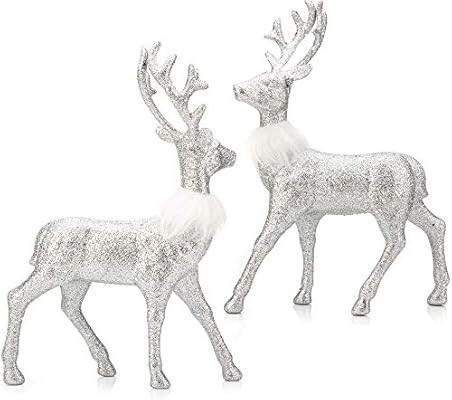 iPEGTOP 2 Pcs Glitter Reindeer Decor Christmas Standing Deer Figurines, 12.6" X 9" Holiday Decora... | Amazon (US)