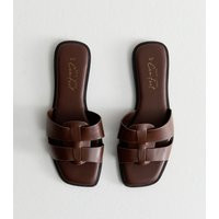 Women's Dark Brown Faux Leather Woven Straps Mule Sandals New Look | New Look (UK)