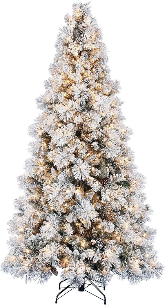 Home Heritage Snowdrift Spruce 7.5 Foot Snow Flocked Artificial Pre-Lit Christmas Tree with White... | Amazon (US)