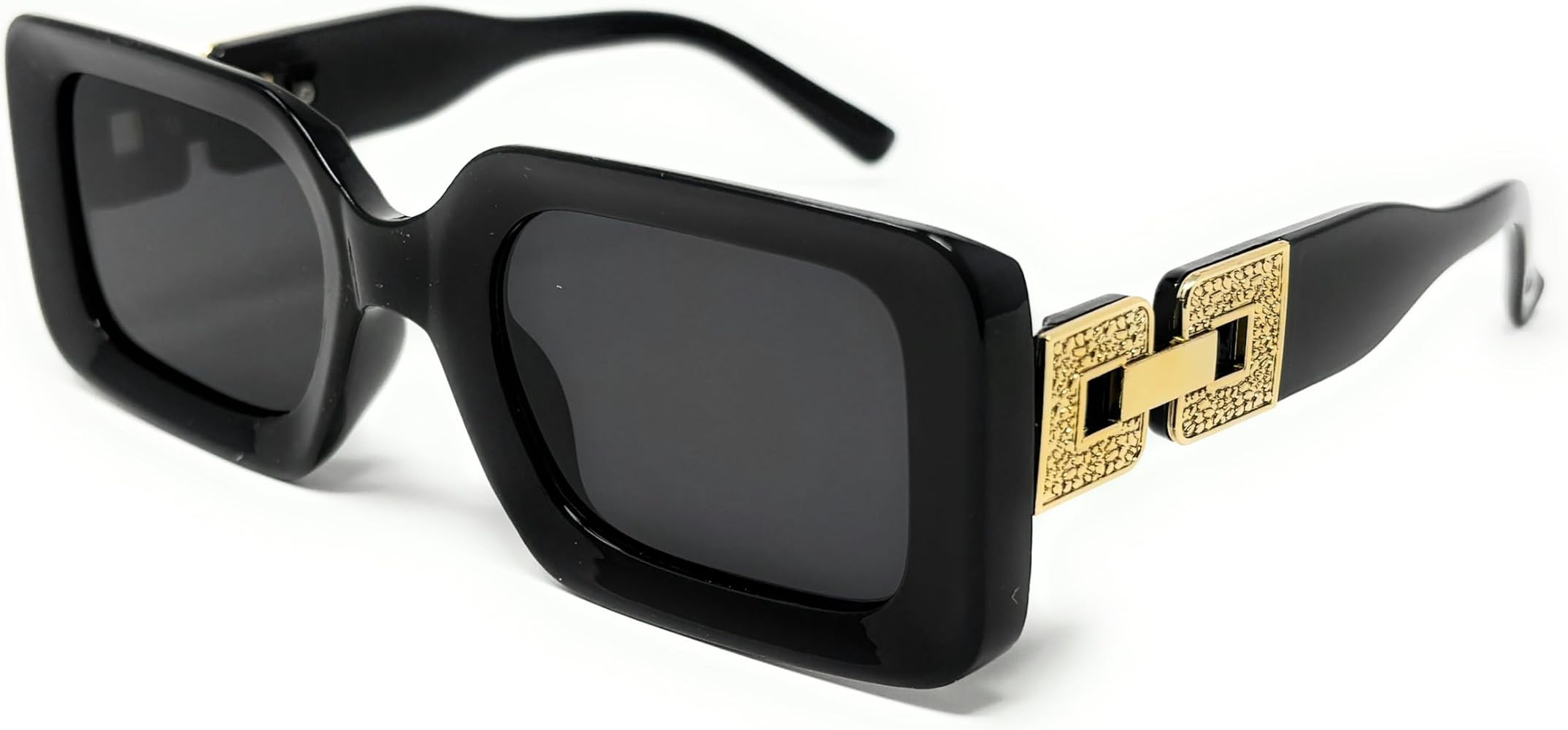 Oversized Rectangle Sunglasses with Gold Side Embellishments, Thick Frame, Glamour Style | Amazon (US)