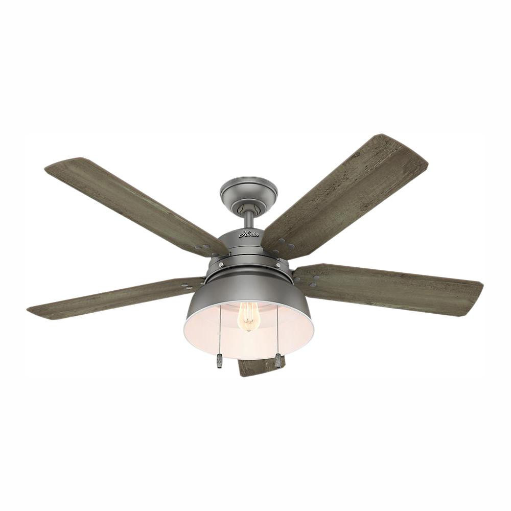 Hunter Mill Valley 52 in. LED Indoor/Outdoor Matte Silver Ceiling Fan with Light | The Home Depot