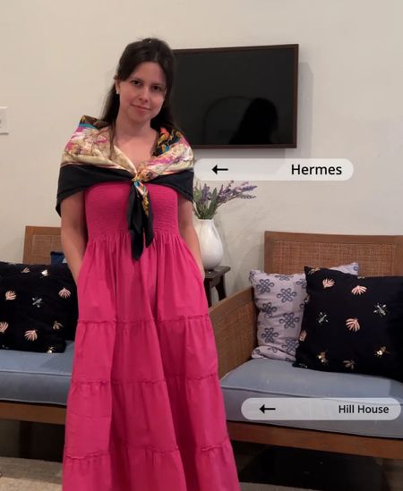 How to wear a hill house home nap dress two ways 1. With a cardigan  2. With an Hermes scarf (a scarf ring helps) Chanel flats with both #fashionfinds #luxurylifestyle #luxuryfashion #chanelflats #hillhouse #chanel  #hermes  #hermesscarf #petitefashion #petiteguide 