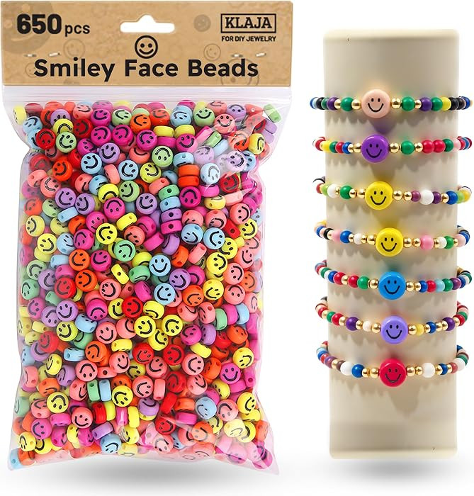 650 Pcs of Smiley Face Beads, 7x4 mm, Big Pack | Mixed Colorful Beads, Happy Face Bead's for DIY ... | Amazon (US)