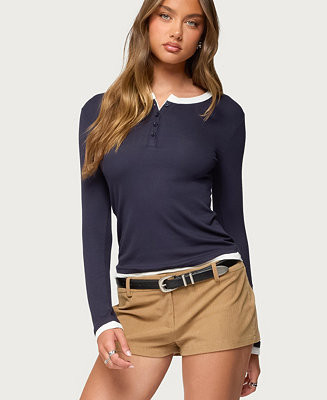 Edikted Women's Contrast Layered Look Henley Top - Macy's | Macy's