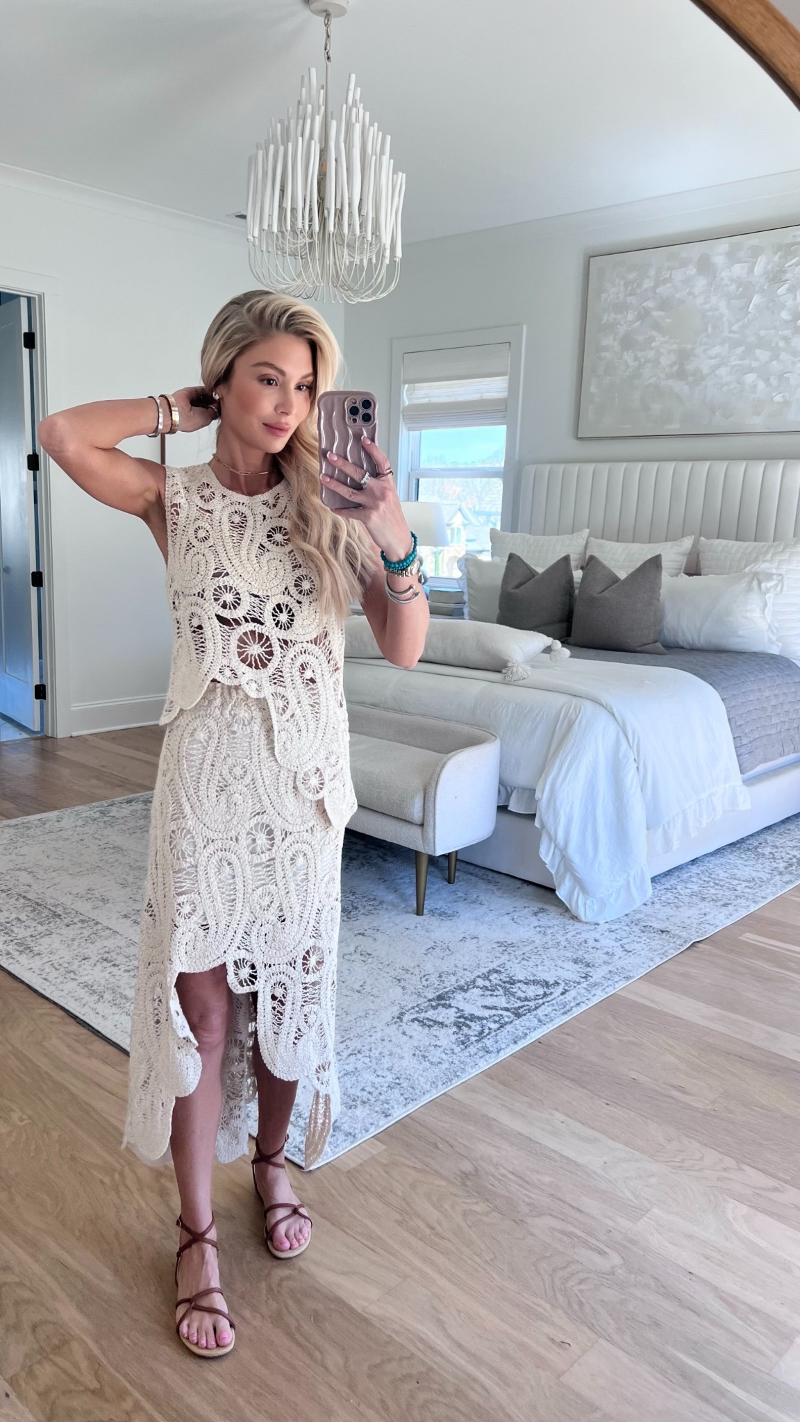 Amazon matching skirt set crochet set strappy sandals Amazon sandals 