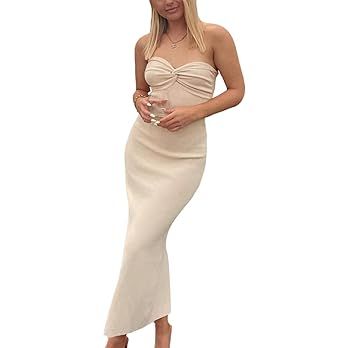Sdencin Women Sexy Twist Knot Front Ribbed Knit Bodycon Bandeau Tube Dress Casual Solid Strapless... | Amazon (US)