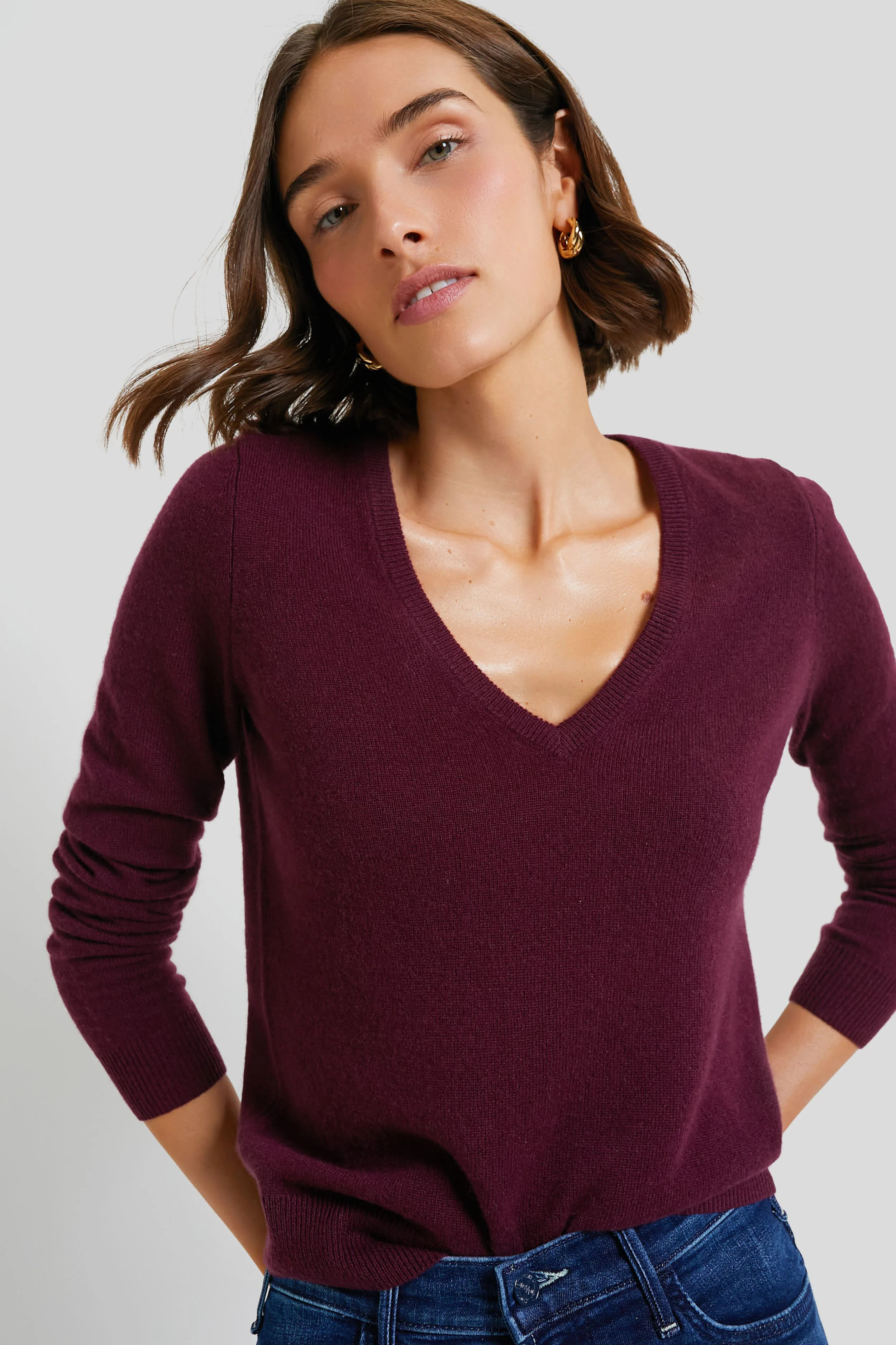Oxblood Cashmere V-Neck Sweater | Tuckernuck (US)