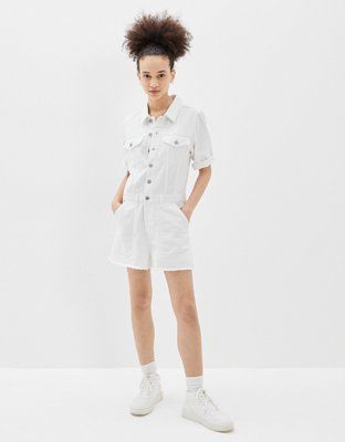 AE White Denim Coverall Shorts | American Eagle Outfitters (US & CA)