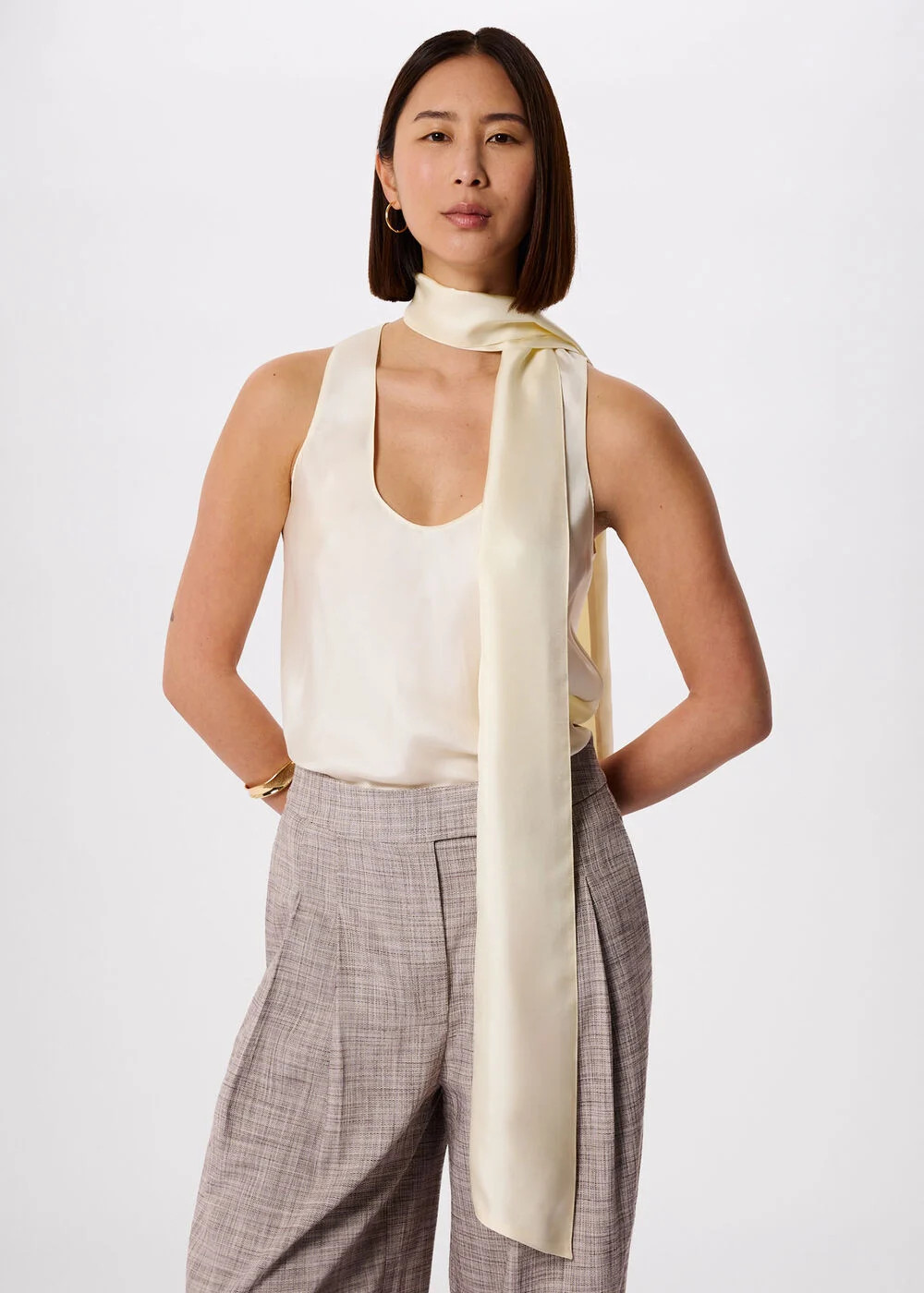 Ivory Silk Scarf Vest Top | WHISTLES | Whistles UK | | Whistles
