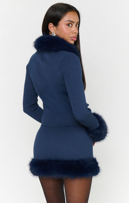 Fran Mini Skirt, in Navy Knit with Faux Fur, Size: 2XL | Show Me Your Mumu | Show Me Your Mumu