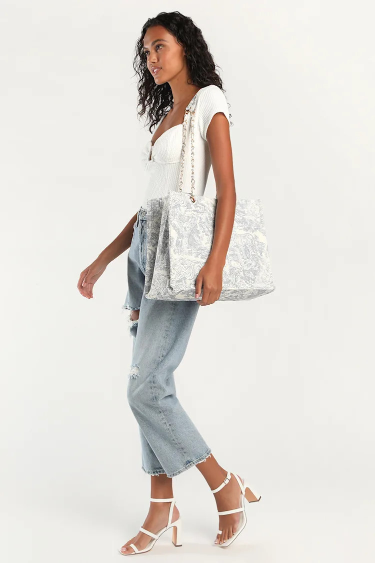 Got it All Light Blue Toile Print Tote Bag | Lulus
