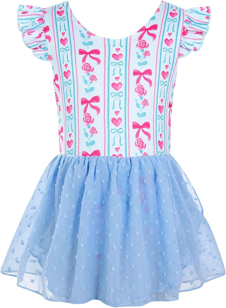 Funnycokid Ballet Leotard for Girls Dance Leotards with Skirt Toddler Ruffle Sleeve Ballerina Out... | Amazon (US)