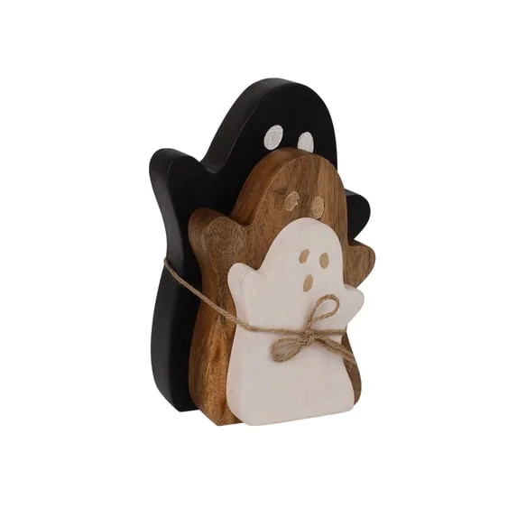 Wooden Ghost Decoration Set, 3 Piece, Freestanding, Black Natural White | Walmart (US)