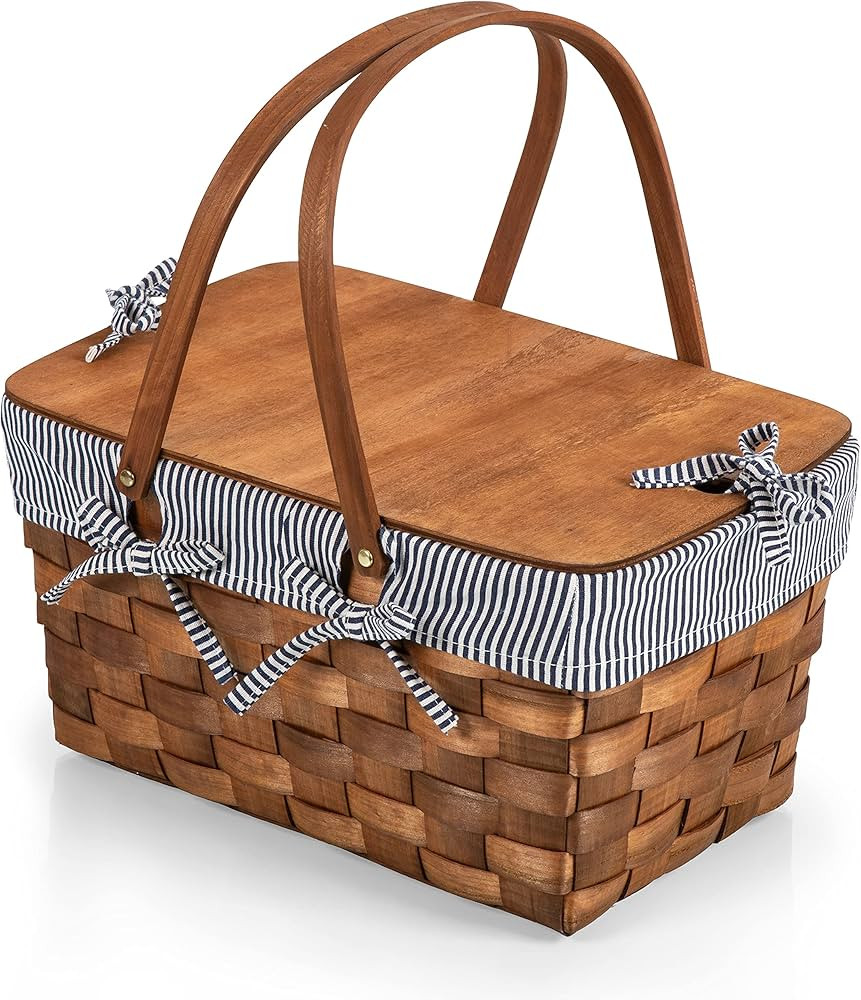PICNIC TIME Kansas Handwoven Wood Picnic Basket, Woven Basket with Tabletop Lid, Large Basket for... | Amazon (US)