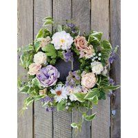 Spring Wreath For Door, Petite Country Farmhouse Wreath, Roses Hydrangea Realtor Client Gift, Birthday Gift Her | Etsy (US)