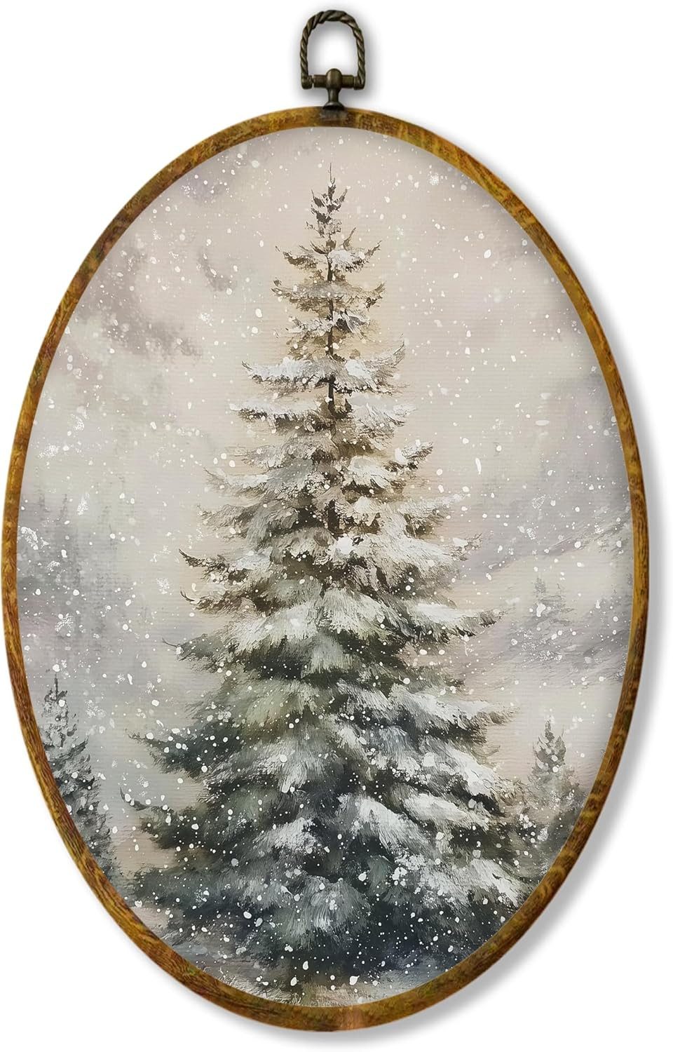 Hiuwevt Vintage Winter Pine Tree Oval Wall Art Decor, Rustic Snowy Forest Framed Canvas Prints, C... | Amazon (US)