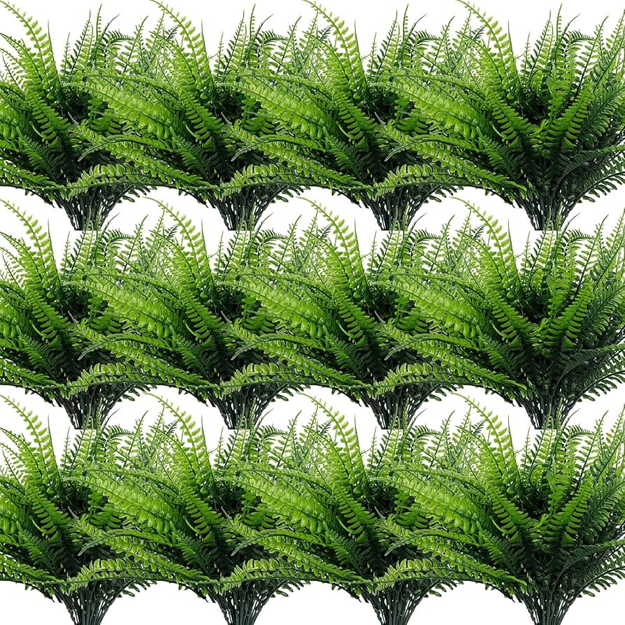 TURNMEON 20 Bundles Artificial Plants Outdoor Faux Boston Fern 17 Inch Long Length Summer Decor, ... | Amazon (US)