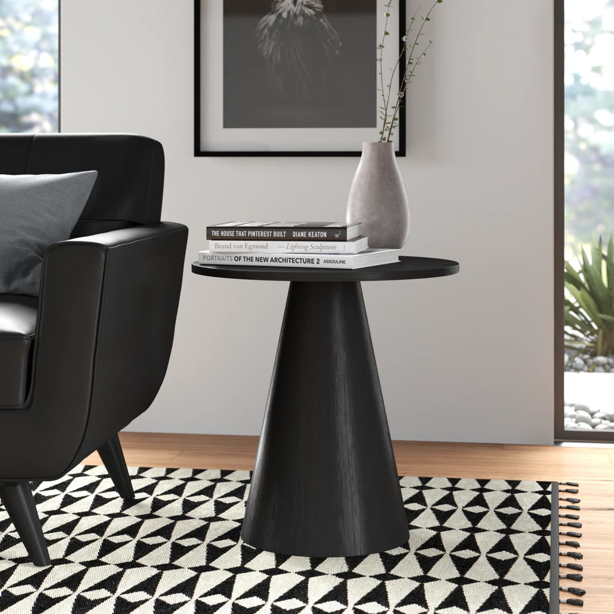 Carnisha 24 Inch Round Black Pedestal End Table | Wayfair North America