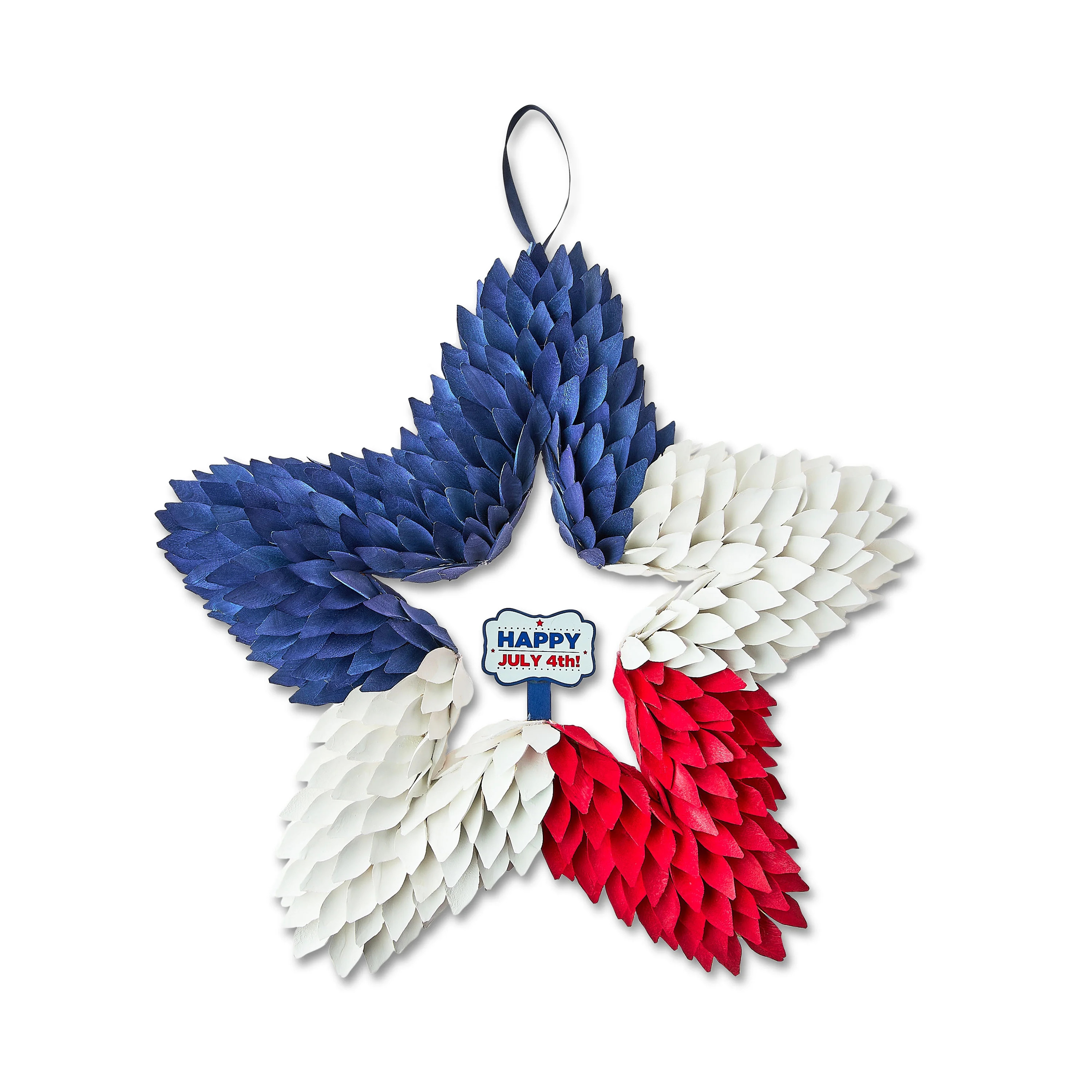 Patriotic Woodchip Star Wreath, Red/White/Blue, 18" x 21", by Way To Celebrate | Walmart (US)
