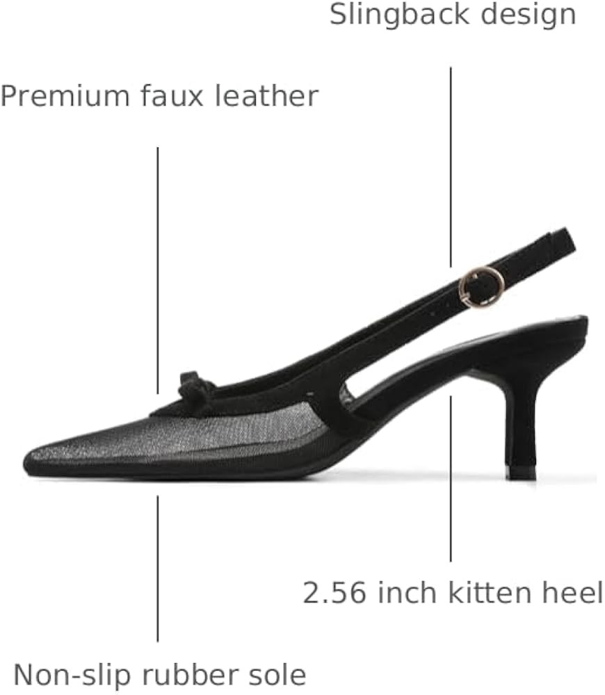 Mattiventon Slingback Heels for Women Kitten Heels Bow Ankle Strap Pointed Toe Heel Sexy Wedding ... | Amazon (US)