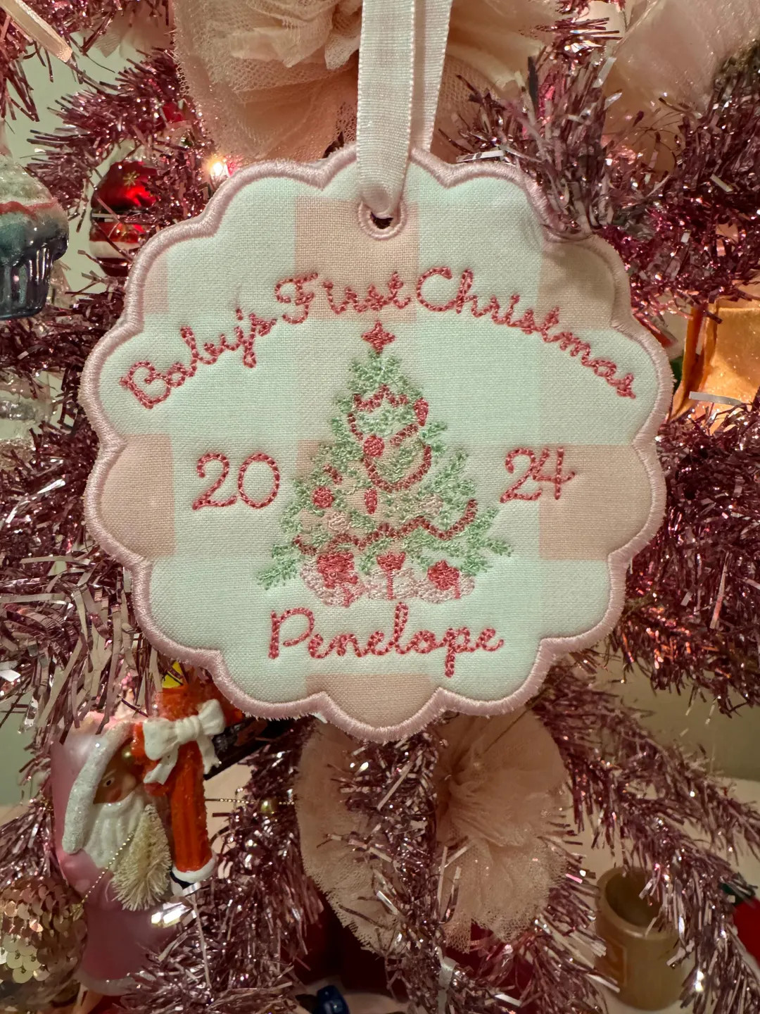 Custom Embroidered Christmas Ornament, 2025 Ornament, Scallop Stork Baby's First Christmas Orname... | Etsy (US)