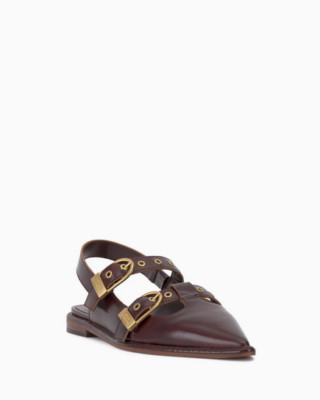 NIB Vince Camuto Women's Faye Double Buckle Flat Mule in Rich Mahogany | eBay US