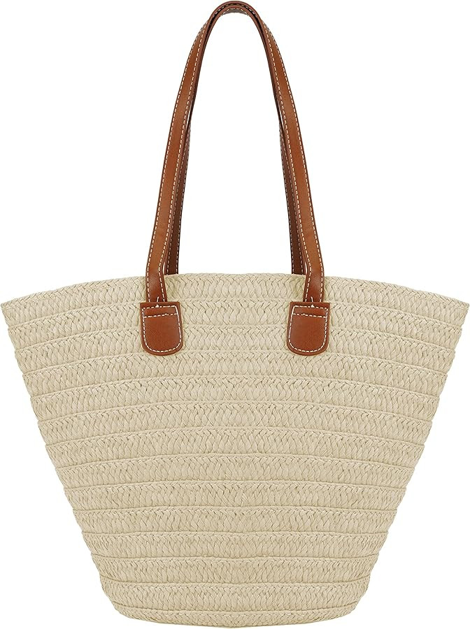 Straw Bag for Women Woven Beach Structured Tote Handmade Crochet Carteras De Mujer Summer Shoulde... | Amazon (US)