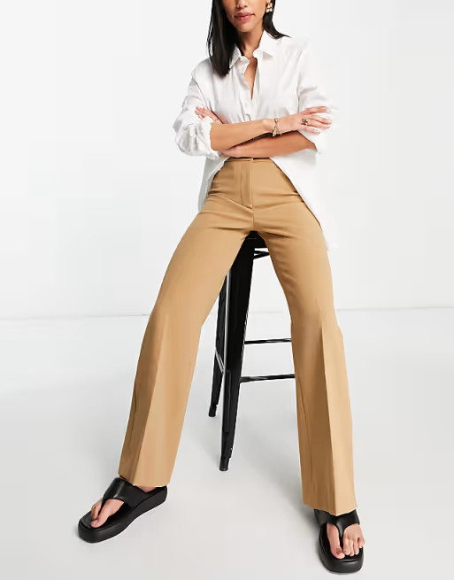 & Other Stories recycled polyester wide leg stretch trousers in beige | ASOS (Global)