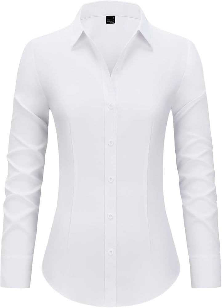 Button Down Shirts for Women Fitted Dress Shirt Long Sleeve Collared Blouse Work Business Office ... | Amazon (US)