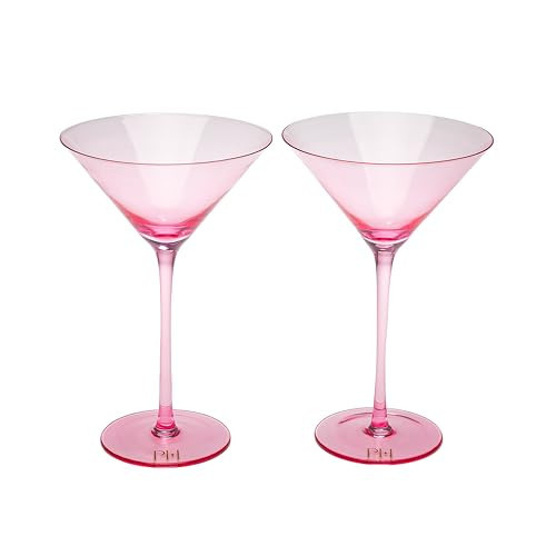 Paris Hilton Martini Glass Set, Handmade Glass Collection in Paris Signature Pink, Perfect for Parties and Special Occasions, Serve Iconic Martinis, Mocktails and More, 8-Ounce, 2-Piece Set, Pink | Amazon (US)