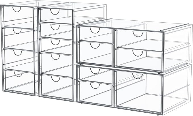 Makeup Organizer Storage With 16 Drawers, 4 Pcs Desktop Office Supplies, Desk Organizers, Clear A... | Amazon (US)