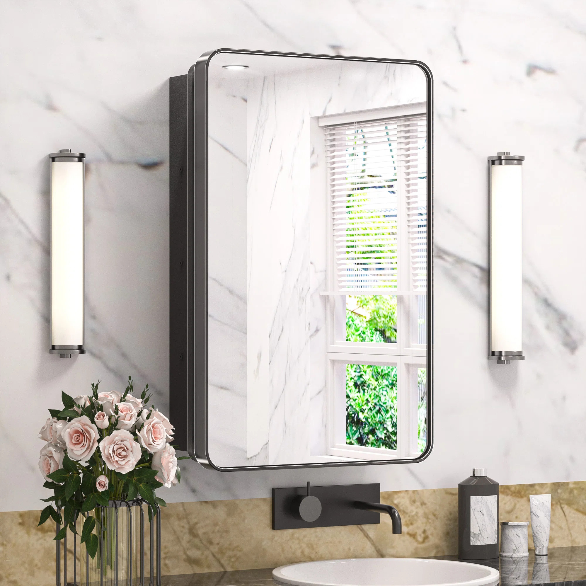 Gervon Rectangle Recessed or Surface Medicine Cabinet with Shelves and Mirror | Wayfair North America