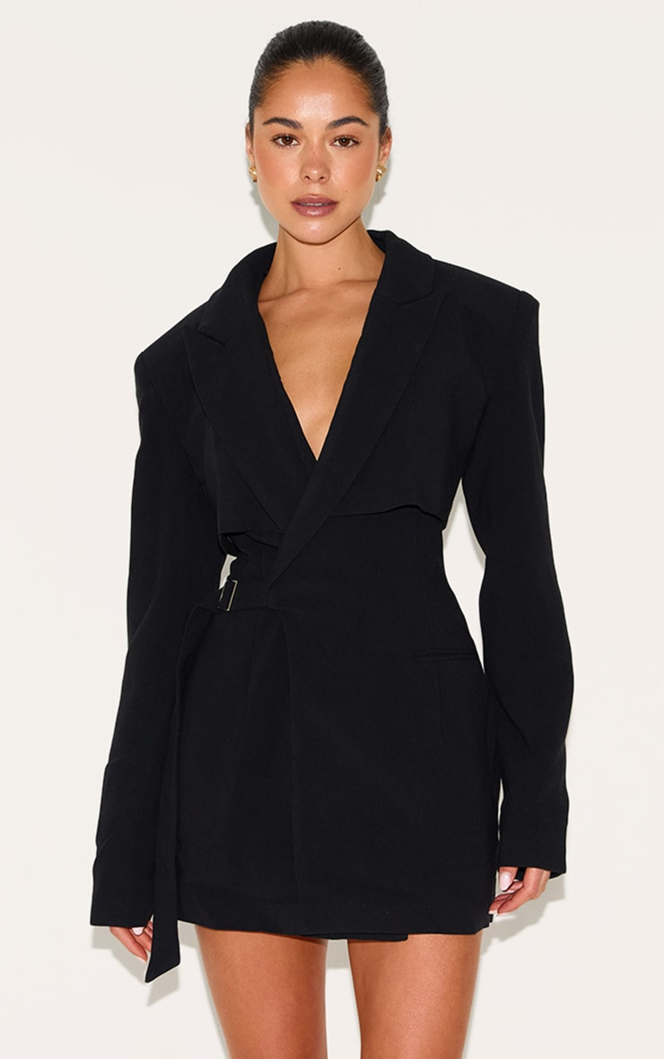 PLT Label Black Tie Side Blazer Dress | PrettyLittleThing US