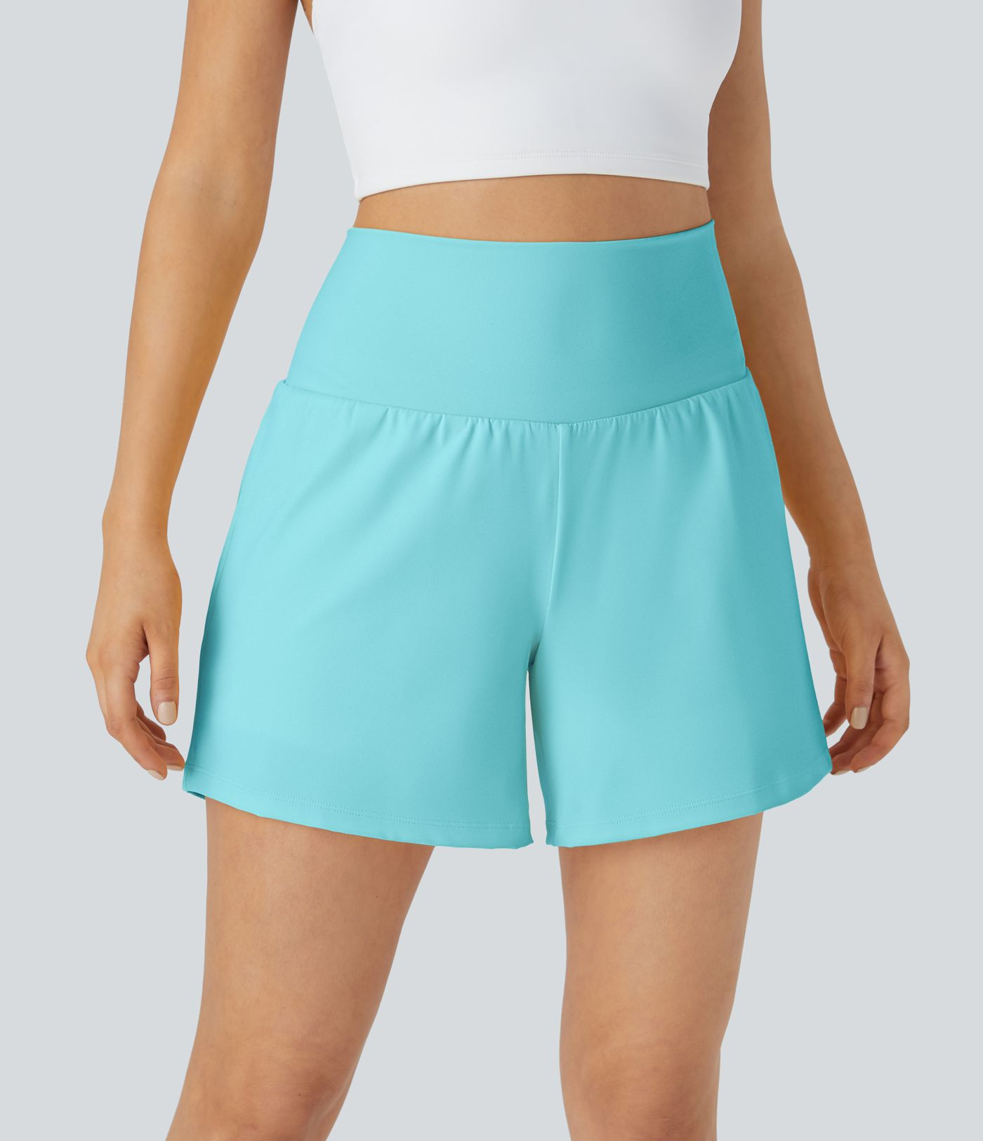 SoftlyZero\u2122 Airy Super High Waisted 2-in-1  Cool Touch Yoga Shorts 5'' with Pockets-Longer L... | HALARA