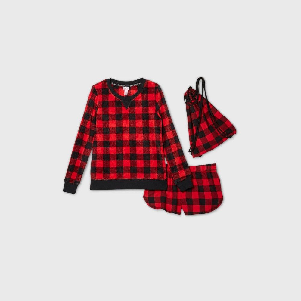 Women's Buffalo Check 3pc Backpack and Pajama Set - Wondershop Red XS | Target