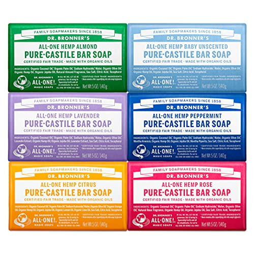 Dr. Bronner's - Pure-Castile Bar Soap (5 Ounce Variety Gift Pack) Almond, Unscented, Lavender, Peppermint, Citrus, Rose - Made with Organic Oils | Amazon (US)