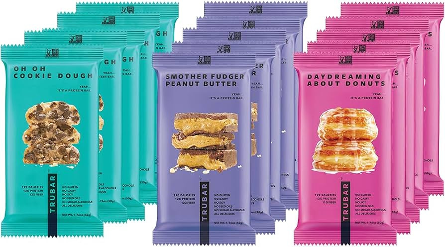 TRUBAR Vegan Protein Bars, 15 Count Variety Pack, Oh Oh Cookie Dough, Daydreaming About Donuts & ... | Amazon (US)