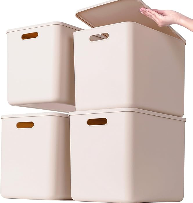 GUMEIGODA Plastic Storage Bins with lids,Storage Baskets,Container with handle,Storage Organizer ... | Amazon (US)
