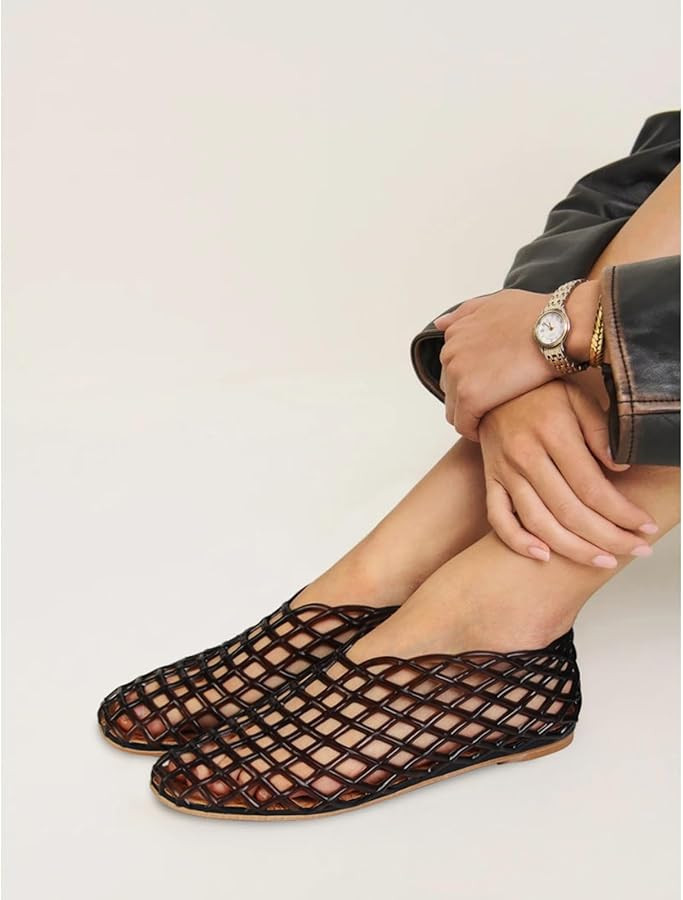 Jelly Mesh Ballet Flats for Women Fishnet PVC Clear Hollow Jellies Sandals Comfortable Beach Ball... | Amazon (US)