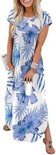 WIHOLL Summer Dresses Cap Sleeve Crewneck Maxi Long Casual Dress with Pockets Beach Vacation Sund... | Amazon (US)